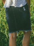 elvesmall Women's Casual Distressed Slit Denim Skirt