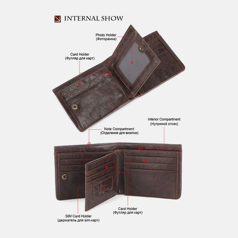 elvesmall Men Genuine Leather Retro Business Foldable Card Holder Wallet