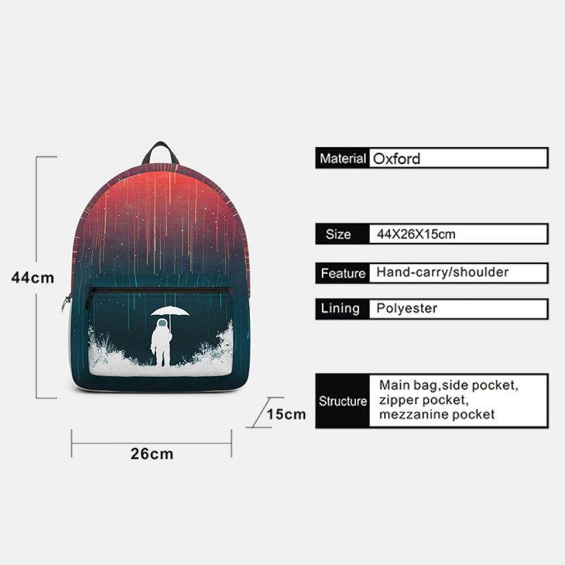 elvesmall Unisex Oxford Space Astronaut And Meteor Shower Pattern Print Casual Personality Aestheticism School Bag Backpack