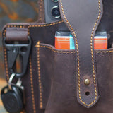 elvesmall Ekphero Men Genuine Leather Vintage 6.3 Inch Phone Bag Multifunction Keychain Cowhide Waist Bag