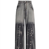 elvesmall Retro Tie-dyeing Gradient Washed-out Jeans Woman