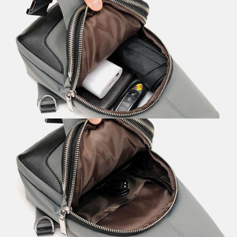 elvesmall Men Oxford USB Charging Waterproof Casual Outdoor Crossbody Bag Chest Bag Sling Bag
