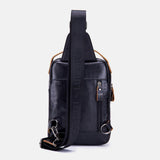 elvesmall Men Genuine Leather Retro Business Casual Solid Color Leather Shoulder Bag Crossbody Bag Chest Bag