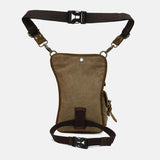 elvesmall Men Genuine Leather And Canvas Cycling Outdoor Sport Leg Bag Waist Bag Crossbody Bag