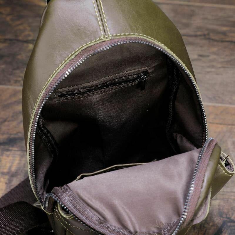elvesmall Men Genuine Leather Anti-theft Retro Casual Business Crossbody Bag Chest Bag Sling Bag