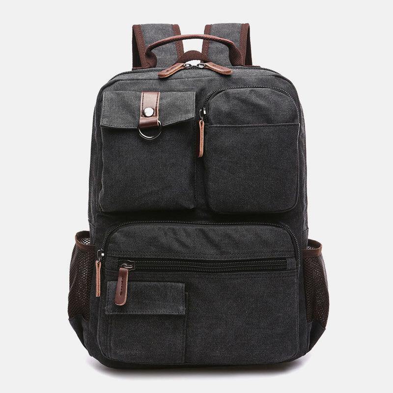elvesmall Men Canvas Large Capacity Multi-Pocket Anti-Theft Casual Travel Bag Computer Bag Backpacks