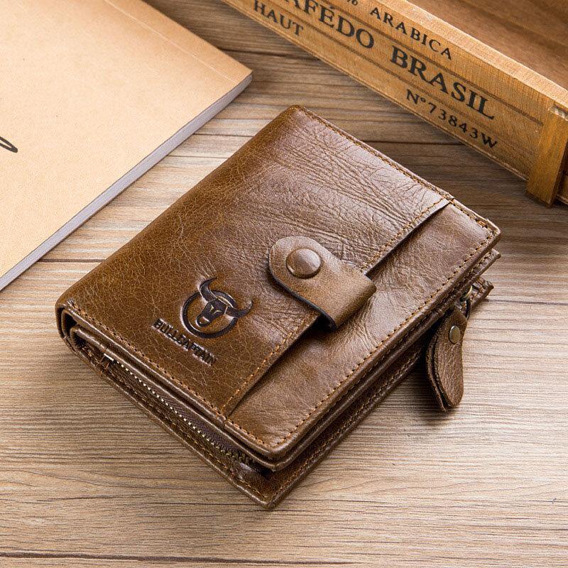 elvesmall Bullcaptain Men Genuine Leather Vintage Detachable Business Card Holder Wallet