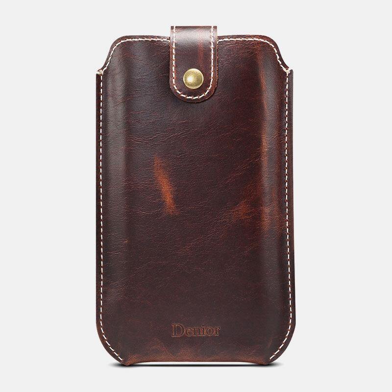 elvesmall Men Genuine Leather Vintage EDC 6.5 Inch Phone Bag Waist Bag Cow Leather Sling Bag