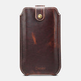 elvesmall Men Genuine Leather Vintage EDC 6.5 Inch Phone Bag Waist Bag Cow Leather Sling Bag