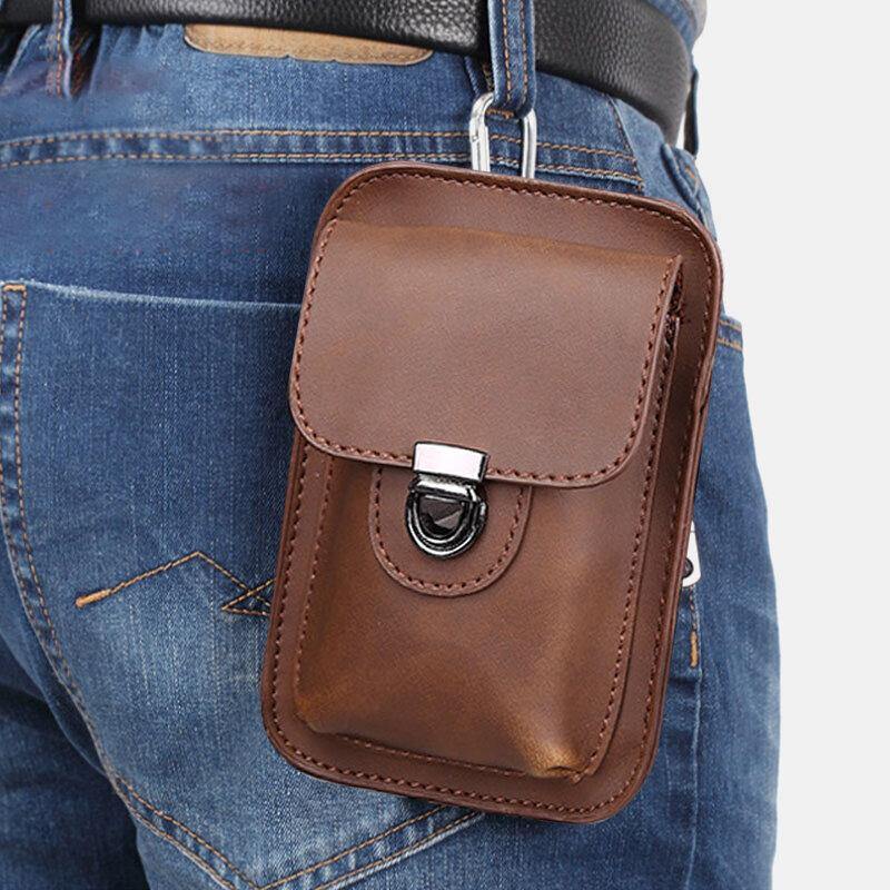 elvesmall Men Faux Leather Mini Casual Multi-carry Waist Hanging 6.3 Inch Phone Bag Shoulder Crossbody Bag With Belt Loop
