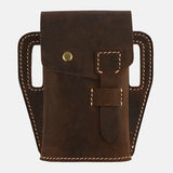 elvesmall Men Genuine Leather Retro Outdoor Sport 6.3 Inch Phone Bag Waist Bag With Belt Loop