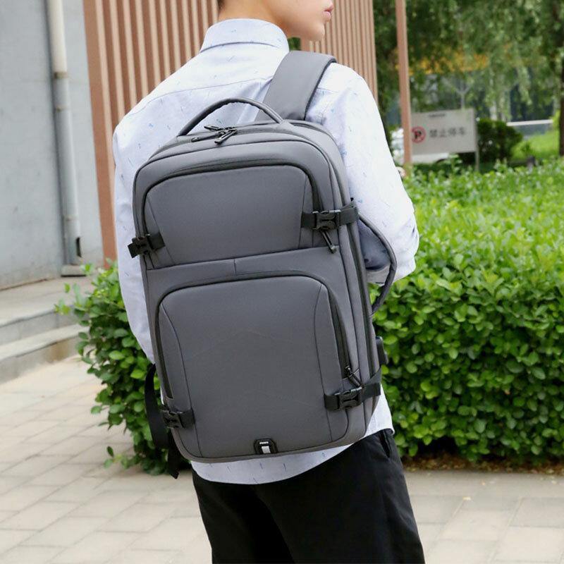 elvesmall Men Nylon Large Capacity 14 Inch Laptop Bag Multi-layers Business Casual Travel Backpack With USB Charging
