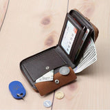 elvesmall Men Faux Leather Retro Classical Draw Card Slot Bifold Zipepr Card Holder Wallet