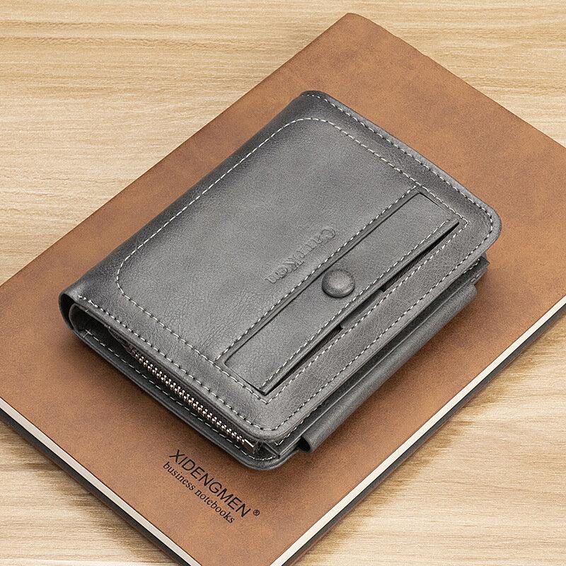 elvesmall Men Faux Leather Retro Business Trifold Multi-slot Card Holder Wallet
