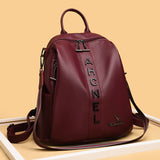 elvesmall Fashion Backpack Women's Casual Letter Large Capacity Pu Soft Leather Lightweight Travel Bag