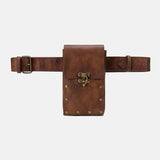elvesmall Men Faux Leather Steampunk Fashion Retro Sport 6.3 Inch Phone Bag Waist Bag
