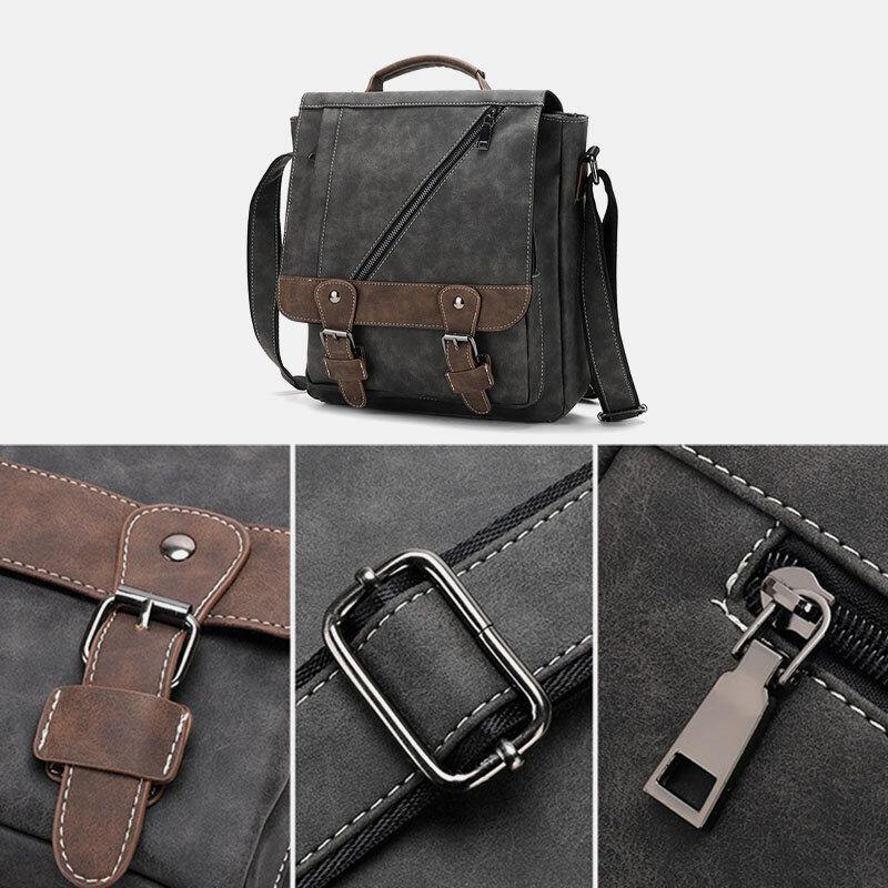 elvesmall Men PU Leather Large Capacity Vintage Casual Waterproof Breathable Crossbody Bags Shoulder Bags Handbag