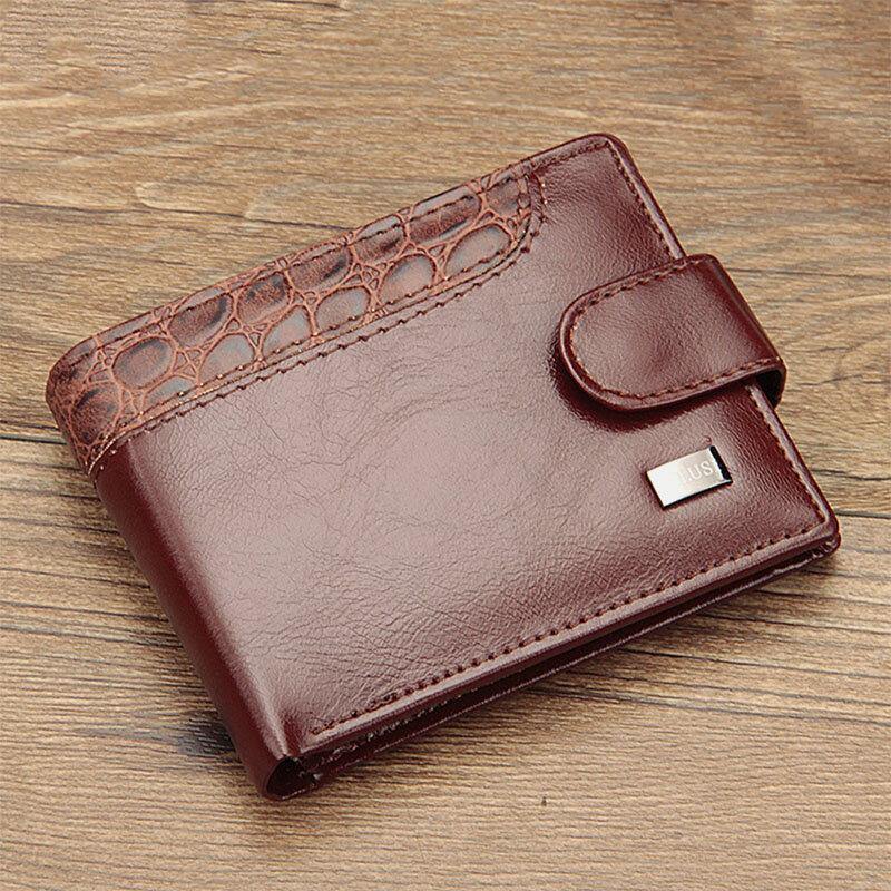 elvesmall Men Faux Leather Contrast Color Retro Business Fashion Card Holder Wallet