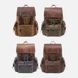 elvesmall Men Canvas Genuine Leather Cowhide Retro Large Capacity 14 Inch Laptop Bag Waterproof Backpack