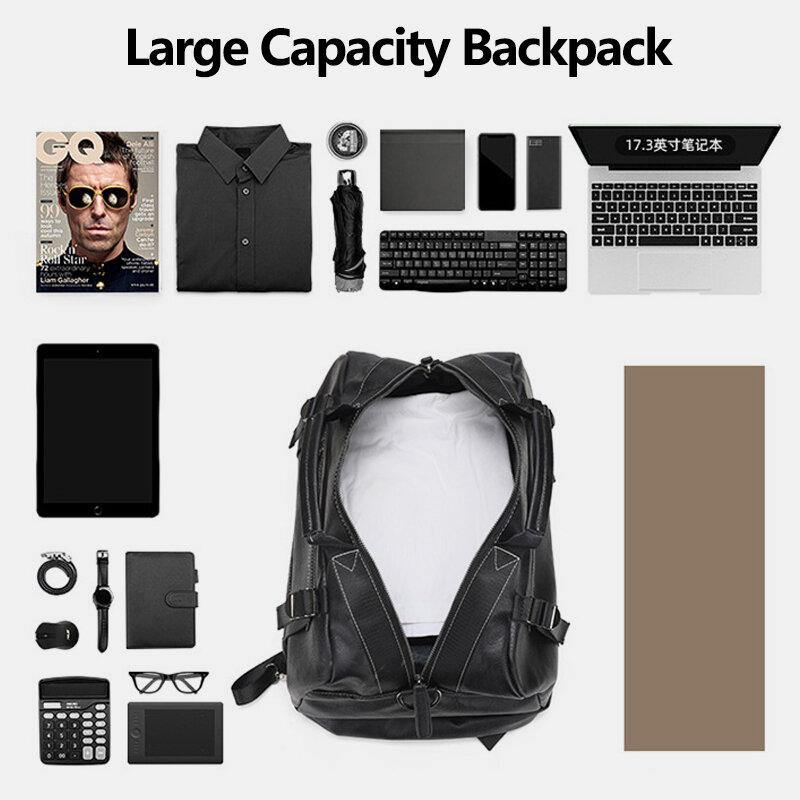 elvesmall Men Multi-purpose PU Leather Backpack 15.6 Inch Large Capacity Multi-pocket Laptop Bag Handbag Crossbody Bags