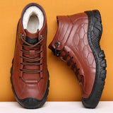 elvesmall Men's Leather Warm Casual High-top Snow Boots