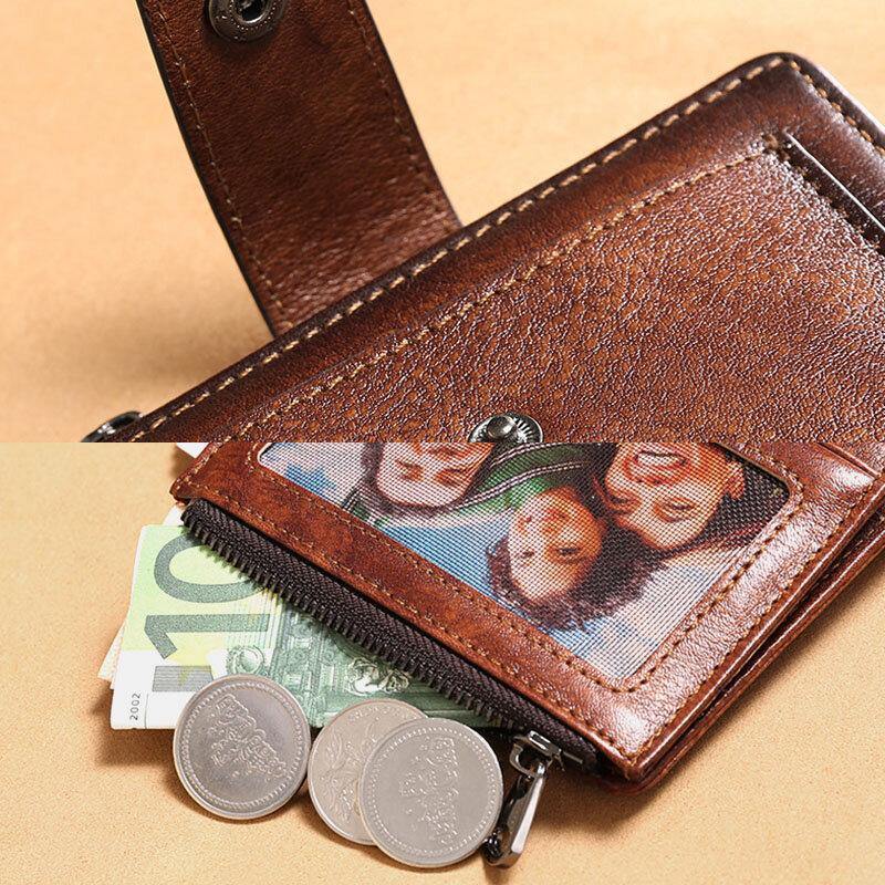 elvesmall Men Genuine Leather Multifunction Large Capacity Retro Cowhide Card Holder  Money Clip Coin Purse Wallet