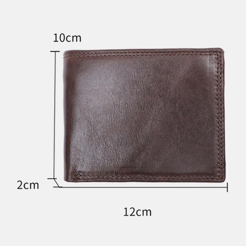 elvesmall Men Genuine Leather RFID Anti-theft Vintage Short Multi-card Slot Card Holder Coin Purse Bifold Money Clip Wallets