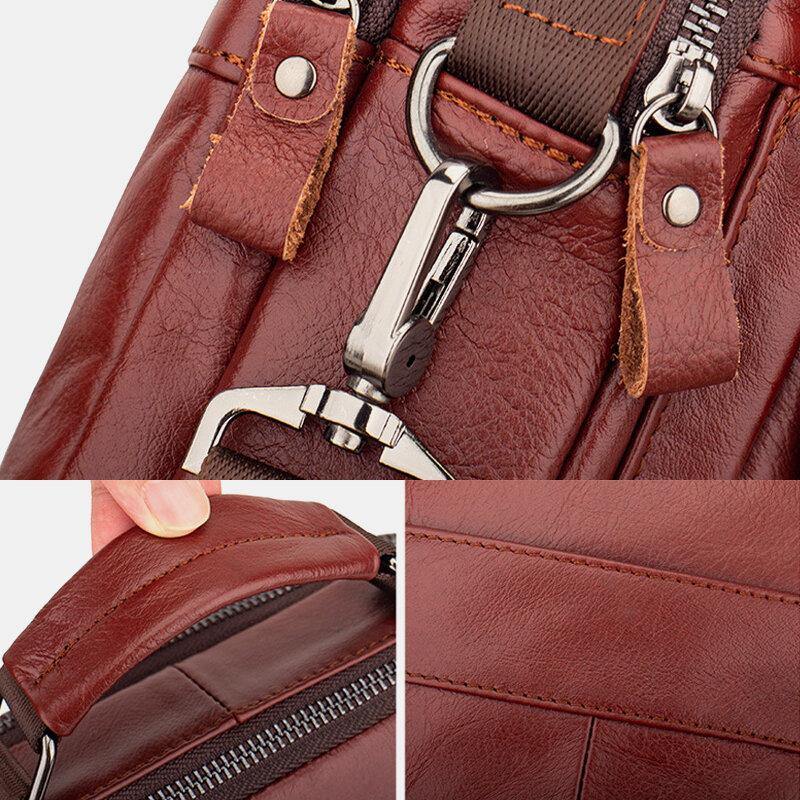 elvesmall Men Genuine Leather Retro Business Leather Shoulder Bag Crossbody Bag