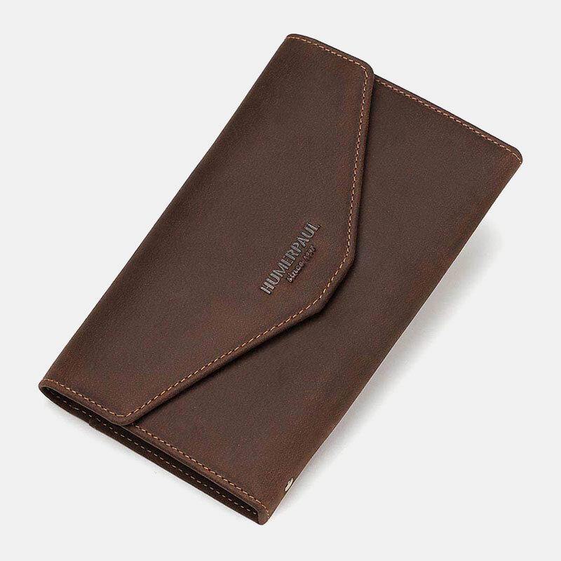 elvesmall Men Genuine Leather RFID Anti-theft Travel Hand-carry Passport Bag Multi-slots Card Holder Wallet With Keychain Pen Slot