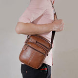 elvesmall Men Genuine Leather Multi-pocket Vintage 6.3 Inch Phone Bag Crossbody Bags Shoulder Bag Handbag