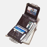 elvesmall Men Genuine Leather RFID Anti-theft Zipper Multi-slot Card Holder Wallet