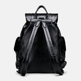 elvesmall Men Retro Faux Leather Large Capacity Waterproof School Bag Travel Backpack