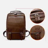 elvesmall Men PU Leather Vintage Business Waterproof Wear-Resistant Large Capacity 15.6 Inch Laptop Bag Backpack