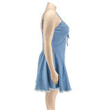 elvesmall Plus Size Women's Spring Sexy Sleeveless Denim Dress