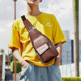 elvesmall Men PU Leather Multifunctional Large Capacity Waterproof 6.5Inch Phone Bag Chest Bag Crossbody Bags