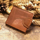elvesmall Men Genuine Leather Bifold RFID Anti-Theft Multi-Card Slot Retro Casual Card Holder Coin Wallet
