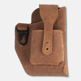 elvesmall Ekphero Men Genuine Leather Vintage 6.3 Inch Phone Bag Multifunction Keychain Cowhide Waist Bag