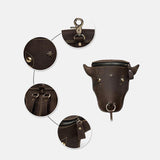 elvesmall Men Cow Head Shape Large Capacity Genuine Leather Crazy Horse Leather  7 Inch Vintage Waist Bag Leg Bag