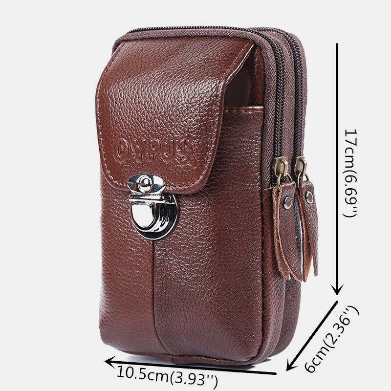 elvesmall Men Genuine Leather Retro Business Waterproof 6.3 Inch Phone Bag Waist Bag With Belt Loop