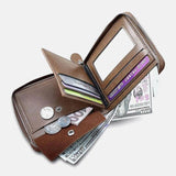 elvesmall Men PU Leather Short Multi-card Slot Card Holder Retro Zipper Coin Purse Wallet