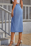 elvesmall Urban Chic Split Buttoned Denim Midi Skirt