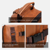 elvesmall Men PU Leather Large Capacity Multifunction Headset Hole USB Charging Short Trip Sling Bags Crossbody Bag Chest Bag