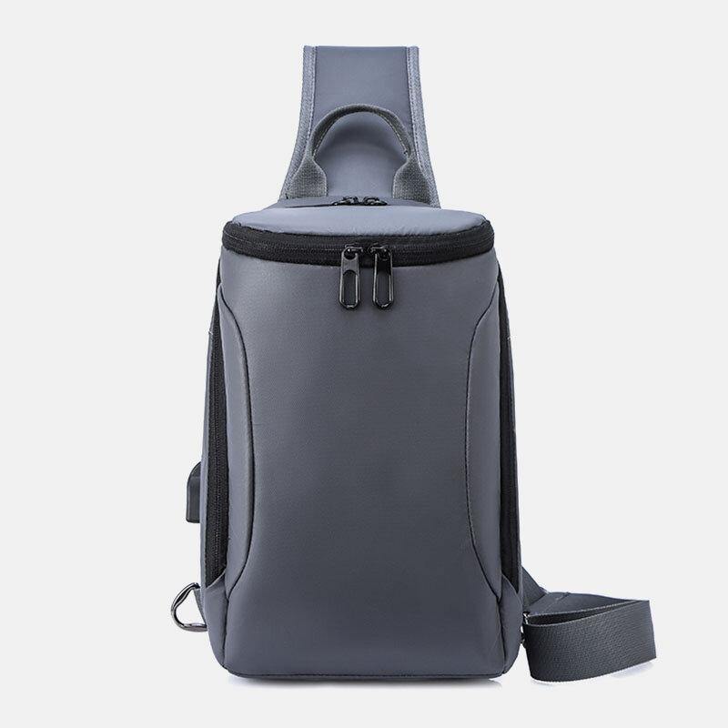 elvesmall Men Oxford USB Charging Anti-Theft Chest Bag Versatile Large Capacity Waterproof Night Reflective Strip Design Crossbody Bags