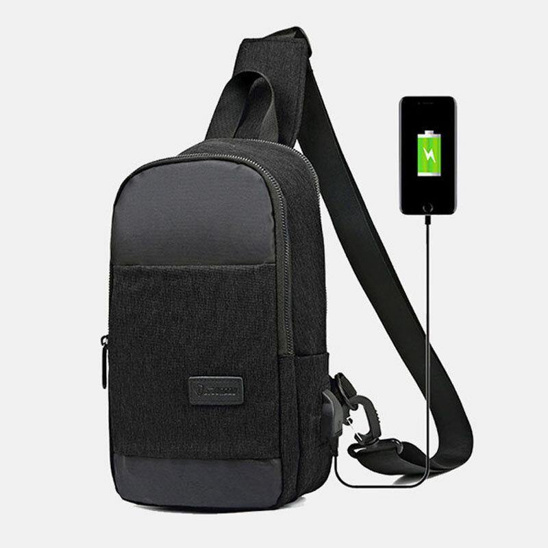 elvesmall Men Oxford Waterproof Large Capacity USB Charging Chest Bag Messenger Crossbody Bag