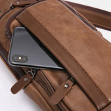 elvesmall Men PU Leather Multi-Pocket Earphone Hole Crossbody Bag Chest Bag Sling Bag