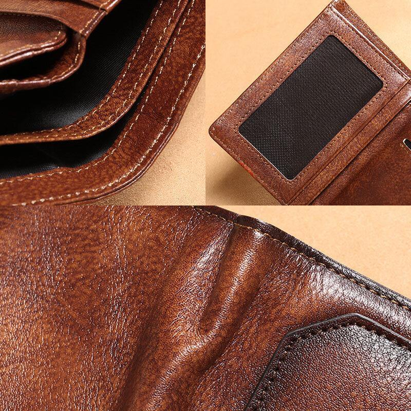 elvesmall Men Genuine Leather Multifunction Large Capacity Retro Cowhide Card Holder  Money Clip Coin Purse Wallet