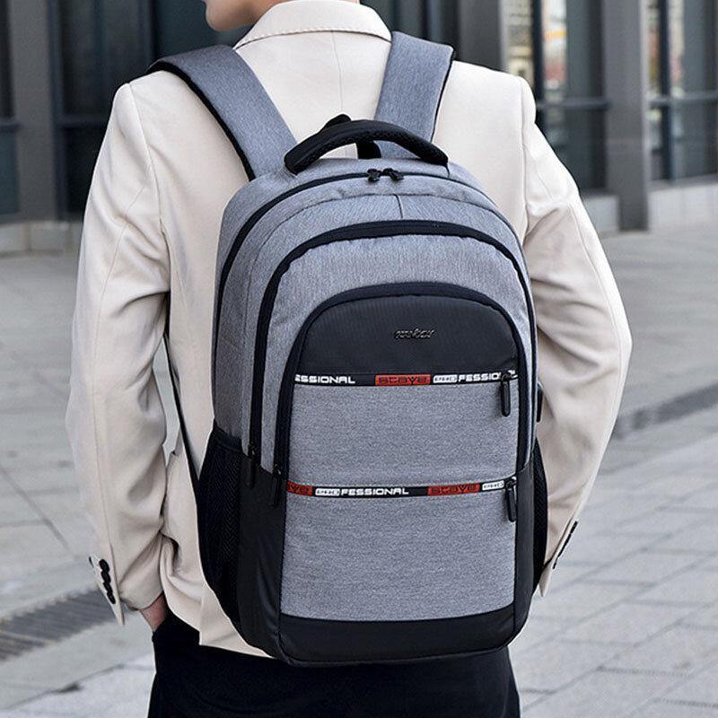 elvesmall Men Nylon USB Charging Waterproof Large Capacity 15.6 Inch Laptop Bag Travel Backpack