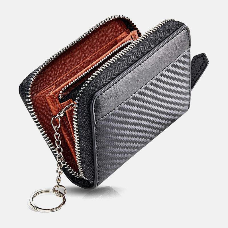 elvesmall Unisex Microfiber Carbon Fiber Patchwork Coin Purse Card Case Wallet With Keychain