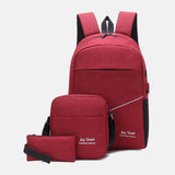elvesmall Men 3PCS Nylon USB Charging Wear-resistance Fashion Casual Laptop Bag Backpack Crossbody Bag Clutch Bag