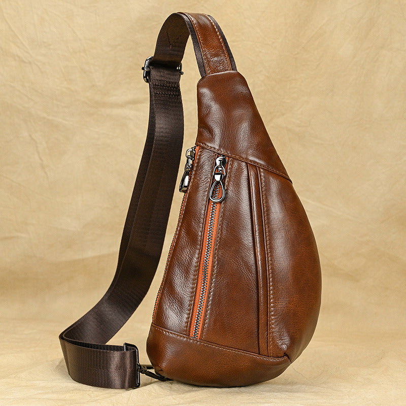 elvesmall Men's Fashion Chest Bag Genuine Leather Shoulder
